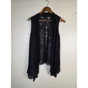 Ma Cherie Black Floral Lace Back‎ Open Front Sleeveless Cardigan Vest Whimsigoth